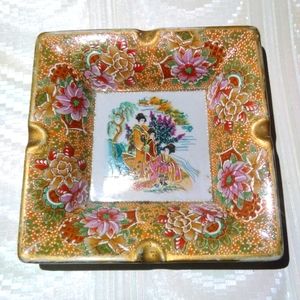 Vintage Oriental Hand-painted Ceramic Ashtray